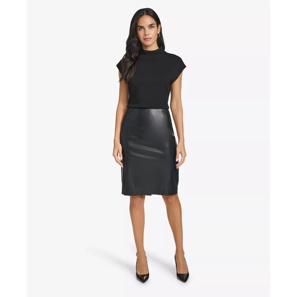 Calvin Klein Women's Black Luxe Faux-Leather Pencil Skirt NWT Size NWT - Picture 4 of 4